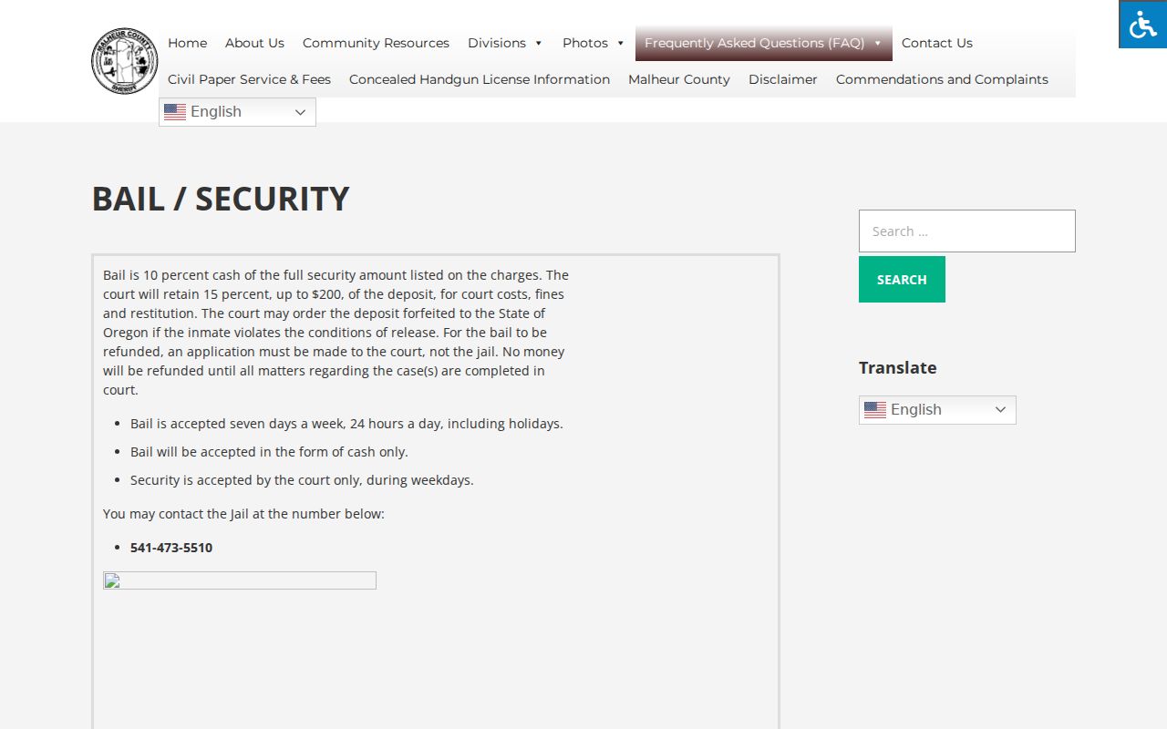 Malheur County jail bail and court security payment guidance
