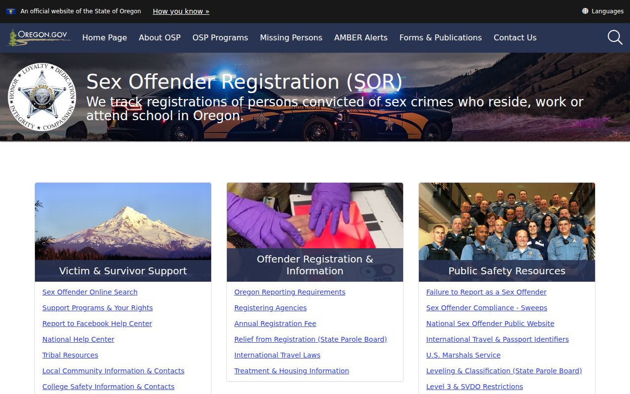 Oregon State Police Sex Offender Registration program information