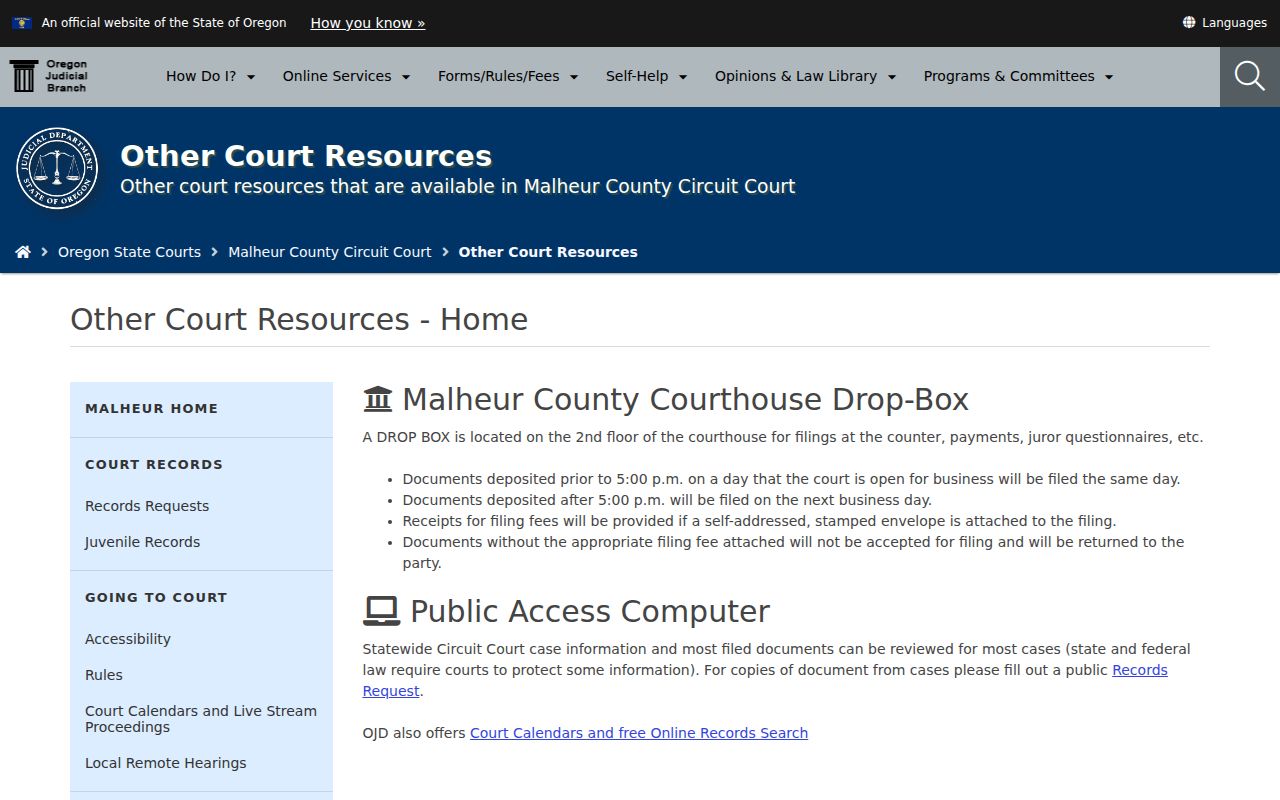 Malheur County Circuit Court visitor and public records resources in Vale