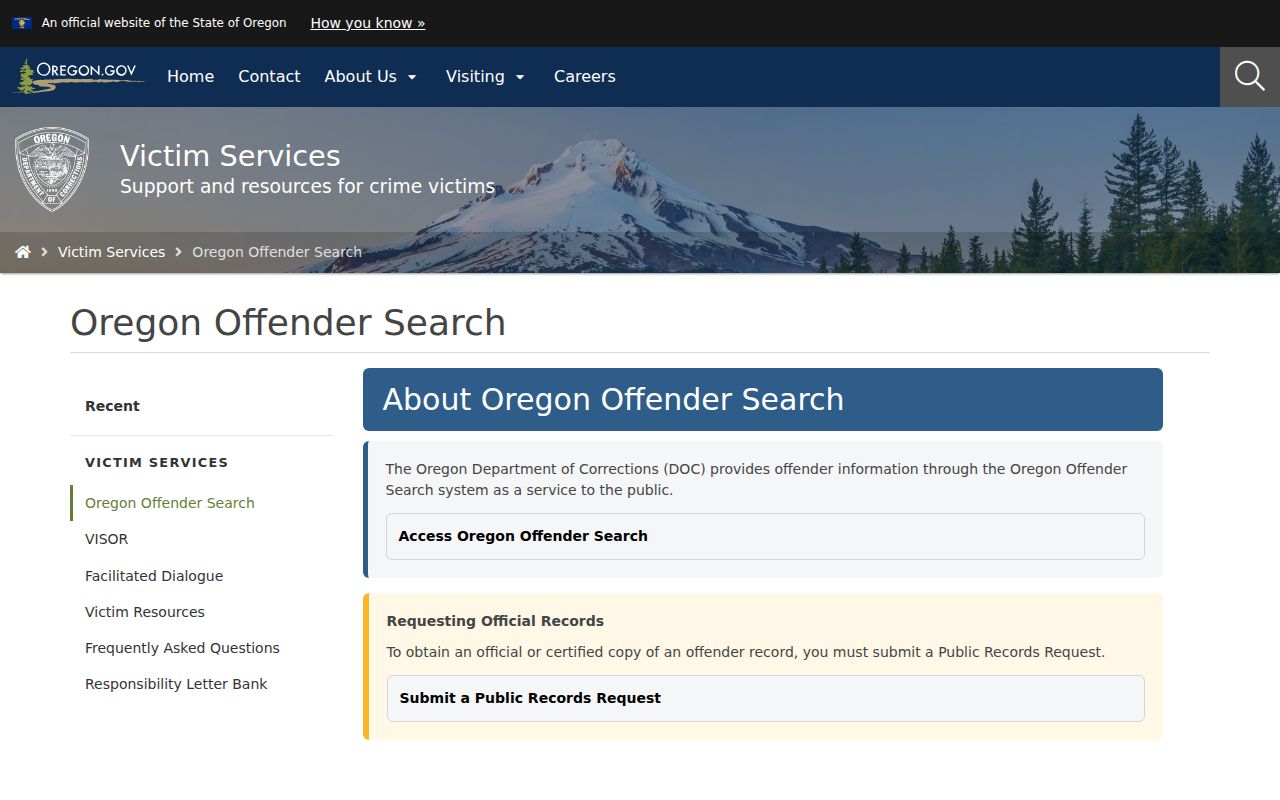 Malheur County criminal history Oregon DOC search limits