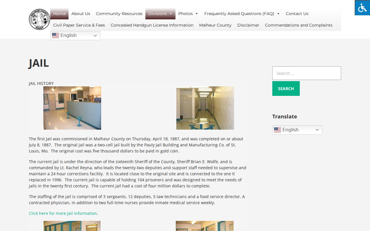 Malheur County criminal history jail custody information