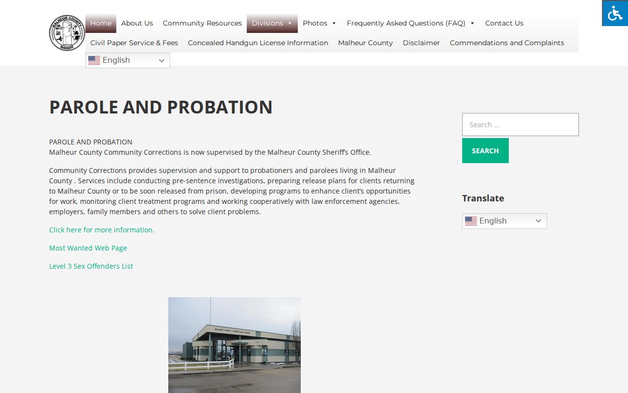 Malheur County criminal history community corrections office